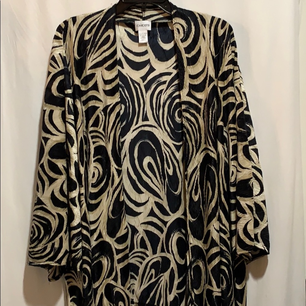 CHICO’S jacket/ kimono SZ 3 blk/ creme poly